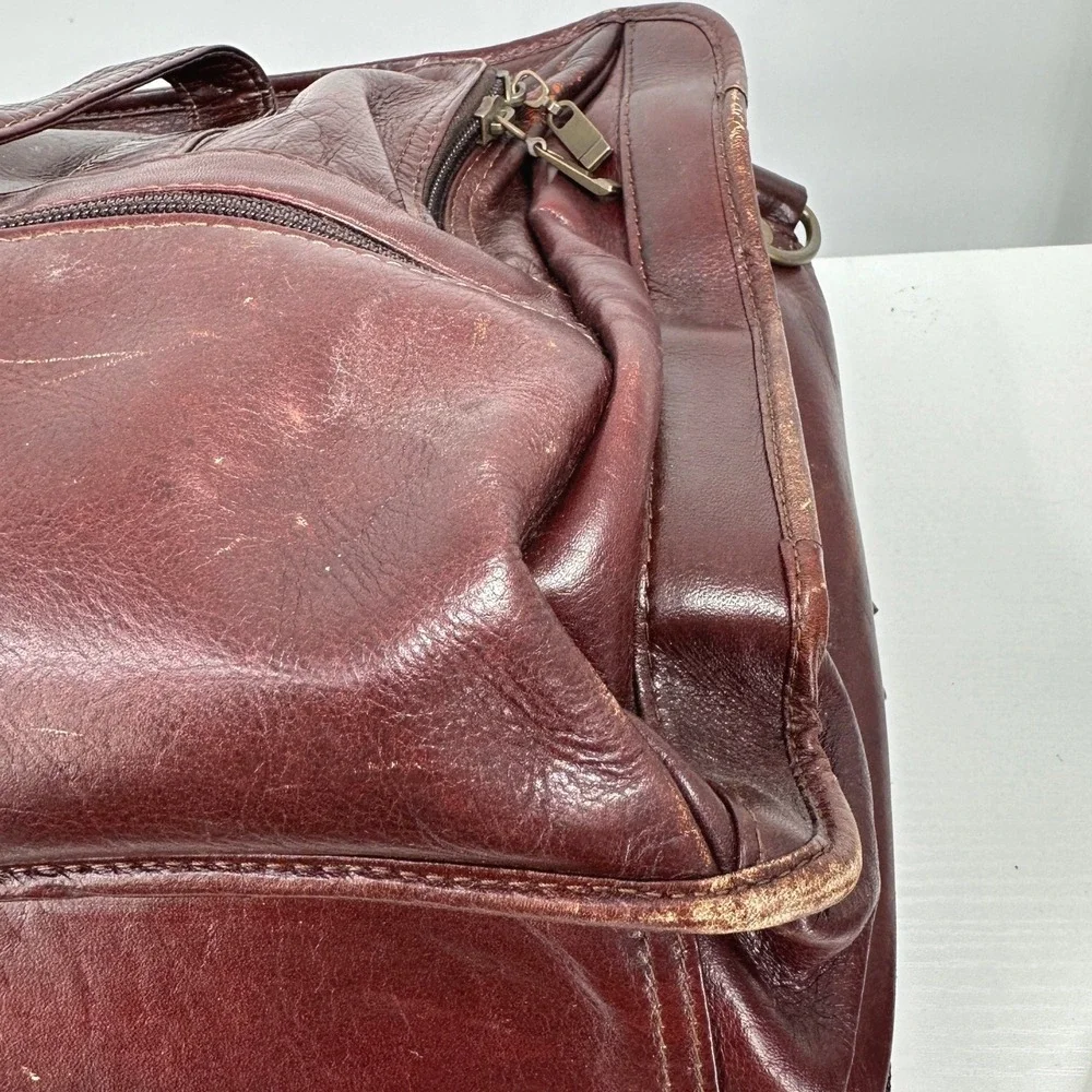 Vintage Genuine Leather Expandable Laptop Briefcase Attache Portfolio Brown